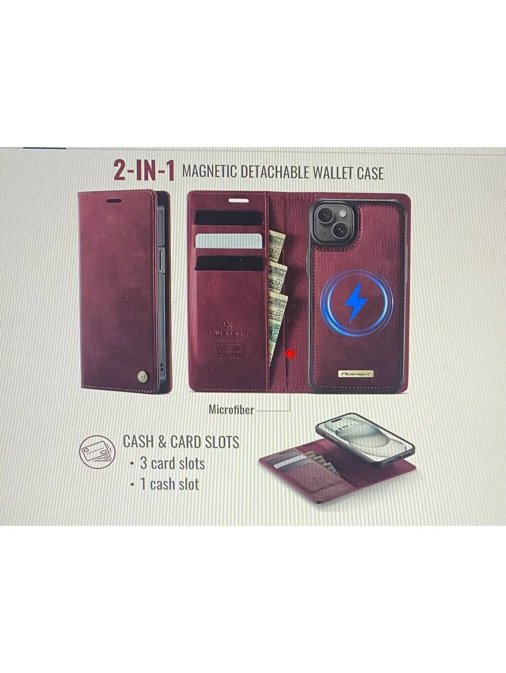 PlusnapX Wallet Case for iPhone 13 Wine Red